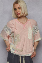 Load image into Gallery viewer, POL Lace V-Neck Hoodie Top – Relaxed Neutral Rib with Lace Detail