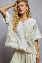 Load image into Gallery viewer, POL Lace V-Neck Hoodie Top – Relaxed Neutral Rib with Lace Detail