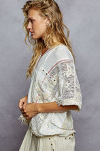 Load image into Gallery viewer, POL Lace V-Neck Hoodie Top – Relaxed Neutral Rib with Lace Detail