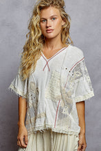 Load image into Gallery viewer, POL Lace V-Neck Hoodie Top – Relaxed Neutral Rib with Lace Detail