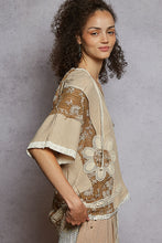Load image into Gallery viewer, POL Lace V-Neck Hoodie Top – Relaxed Neutral Rib with Lace Detail