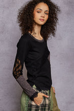 Load image into Gallery viewer, POL Lace Trim Olive Thermal Top – Boutique Long Sleeve Rib Mix