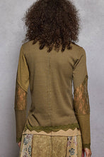 Load image into Gallery viewer, POL Lace Trim Olive Thermal Top – Boutique Long Sleeve Rib Mix