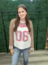 Load image into Gallery viewer, POL Clothing - Plaid Patch “06” Graphic Raglan Top