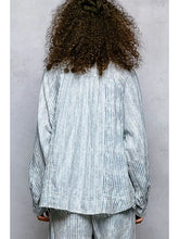 Load image into Gallery viewer, POL - Blue Stripe Striped Raglan Long Sleeve Woven Shirt Top