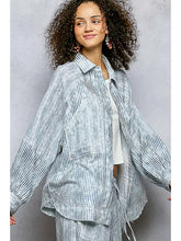 Load image into Gallery viewer, POL - Blue Stripe Striped Raglan Long Sleeve Woven Shirt Top