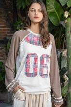 Load image into Gallery viewer, POL Clothing - Plaid Patch “06” Graphic Raglan Top