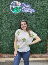 Load image into Gallery viewer, Allie Rose Open Weave Sweater Knit Floral Dolman Tunic- Green