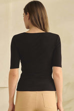 Load image into Gallery viewer, Yelete Pure Comfort Modern Mid Sleeve Ribbed Fitted Top Black