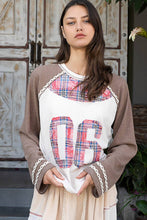 Load image into Gallery viewer, POL Clothing - Plaid Patch “06” Graphic Raglan Top