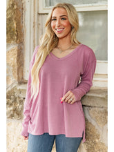 Load image into Gallery viewer, Curly Rib V Neck Long Sleeve Top