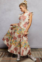 Load image into Gallery viewer, POL Patchwork Floral Tiered Maxi Dress Peach Floral