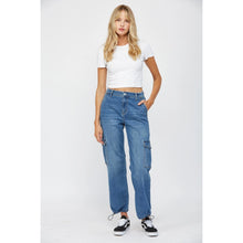 Load image into Gallery viewer, MICA DENIM HIGH RISE CARGO PANTS W/ HEM DETAILS