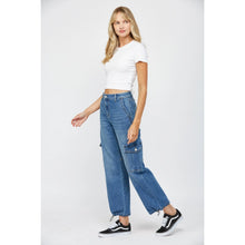 Load image into Gallery viewer, MICA DENIM HIGH RISE CARGO PANTS W/ HEM DETAILS