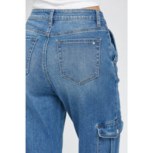 Load image into Gallery viewer, MICA DENIM HIGH RISE CARGO PANTS W/ HEM DETAILS