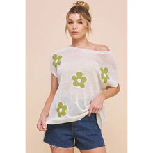 Load image into Gallery viewer, Allie Rose Open Weave Sweater Knit Floral Dolman Tunic- Green
