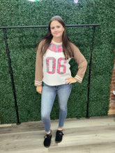 Load image into Gallery viewer, POL Clothing - Plaid Patch “06” Graphic Raglan Top