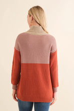 Load image into Gallery viewer, Cozy Co Color Block Mock Neck Knit Sweater – Viscose Blend