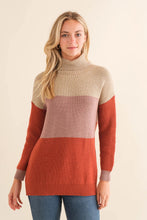Load image into Gallery viewer, Cozy Co Color Block Mock Neck Knit Sweater – Viscose Blend
