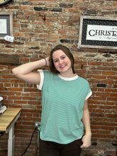Load image into Gallery viewer, Zenana Striped Cuff Sleeve Tee - Kelly Green