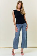 Load image into Gallery viewer, Doe & Rae Striped Contrast Color Block Ruffle Tank – Rayon & Cotton Blend