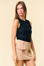 Load image into Gallery viewer, Doe & Rae Solid Knit Tank with Ruffle Trim – Soft Stretch Blend