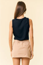 Load image into Gallery viewer, Doe & Rae Solid Knit Tank with Ruffle Trim – Soft Stretch Blend