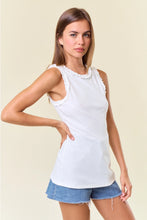 Load image into Gallery viewer, Doe & Rae Solid Knit Tank with Ruffle Trim – Soft Stretch Blend