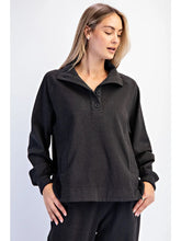 Load image into Gallery viewer, Rae Mode Oversized Button Neck Lounge Pullover Black