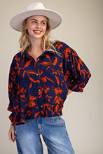 Load image into Gallery viewer, Easel Printed Rayon Challis Ruffle Bottom Blouse