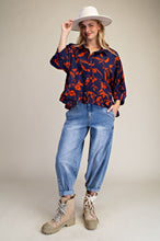 Load image into Gallery viewer, Easel Printed Rayon Challis Ruffle Bottom Blouse