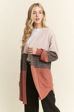 Load image into Gallery viewer, Heimish Long Sleeve Colorblock Animal Print Ribbed Open Cardigan