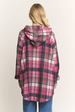Load image into Gallery viewer, Heimish Long Sleeve Button Front Hooded Plaid Cardigan