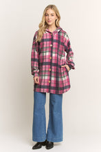 Load image into Gallery viewer, Heimish Long Sleeve Button Front Hooded Plaid Cardigan