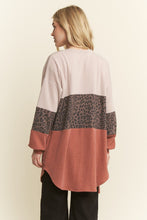 Load image into Gallery viewer, Heimish Long Sleeve Colorblock Animal Print Ribbed Open Cardigan