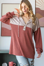 Load image into Gallery viewer, Heimish Urban Ribbed Contrast Hoodie with Button