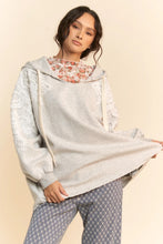 Load image into Gallery viewer, Davi & Dani Scuba V-Neck Hoodie with Lace Sleeves | Boutique Cozy Top - Heather Grey