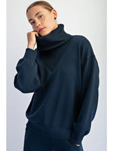 Load image into Gallery viewer, Rae Mode - Teal Navy Modal Scuba Luxe V-Turtleneck