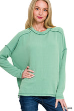 Load image into Gallery viewer, Zenana Raised Rib Raw Edge Boatneck Long Sleeve Top