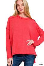 Load image into Gallery viewer, Zenana Raised Rib Raw Edge Boatneck Long Sleeve Top