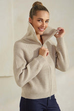 Load image into Gallery viewer, Double Zip Ribbed Cardigan – Funnel Neck Knit Sweater