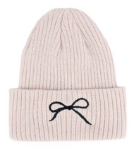 Load image into Gallery viewer, Coquette Bow Embroidered Knitted Beanie