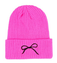 Load image into Gallery viewer, Coquette Bow Embroidered Knitted Beanie