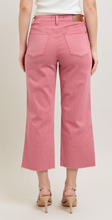 Load image into Gallery viewer, Judy Blue High Waist Garmet Dyed Raw Hem Wide Crop- Rose