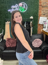 Load image into Gallery viewer, POL Washed Black Flutter Sleeve V-Neck Top