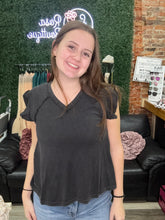 Load image into Gallery viewer, POL Washed Black Flutter Sleeve V-Neck Top