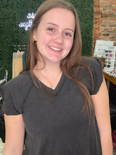 Load image into Gallery viewer, POL Washed Black Flutter Sleeve V-Neck Top