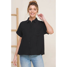 Load image into Gallery viewer, Allie Rose Textured Short Sleeve Button Front Collared Shirt- Black