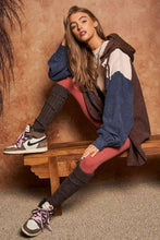 Load image into Gallery viewer, Davi & Dani - COLOR BLOCK BUTTON DOWN LONG SLEEVE HOODIE JACKET