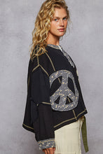 Load image into Gallery viewer, POL Round Neck Peace Patch Floral Oversized Fit Knit Top